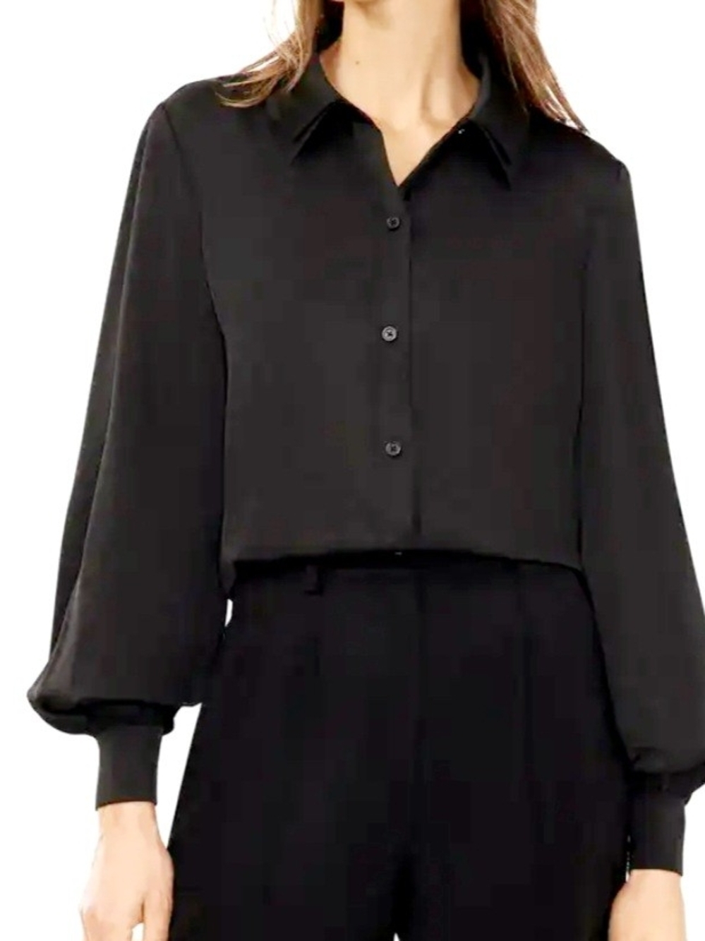 Halogen Double Collar Black Buttoned Blouse